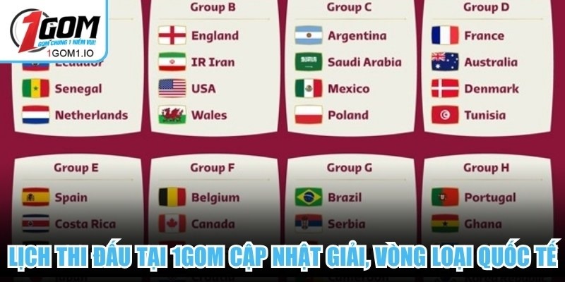 Lịch thi đấu tại 1Gom cập nhật giải World Cup, Euro hay các vòng loại quốc tế